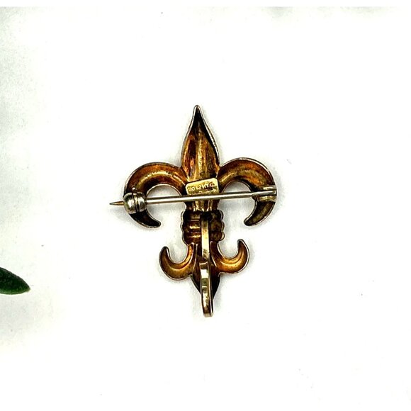 Vintage 1930's Gold-Tone Fleur-De-Lis Pin Brooch With Secure Clasp 1/20 12K - Picture 4 of 5